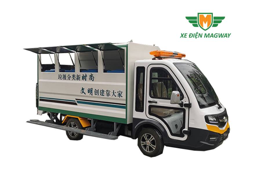 Xe tải chở rác chạy điện thùng kín có bửng nâng hạ BY-L8-M